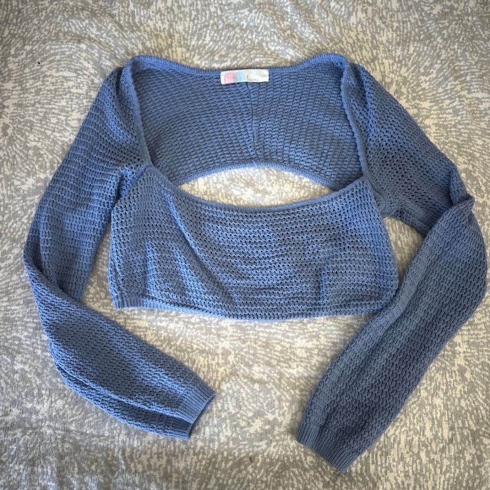Free People Blue Mesh Crop Top